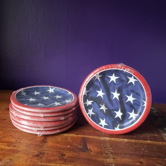 Patriotic USA Flag Election Party Plates Red White Blue & Stars Design 68CT - Picture 5 of 6